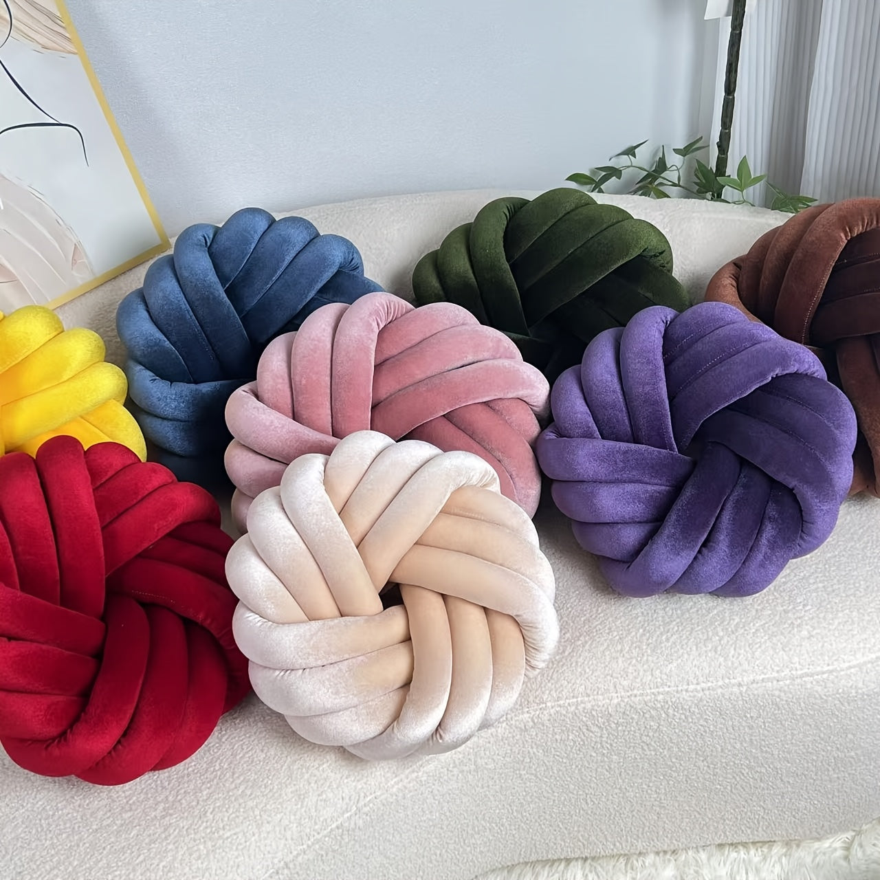 Two Piece Set Round Velvet Knot Cushion in various colors for stylish home decor
