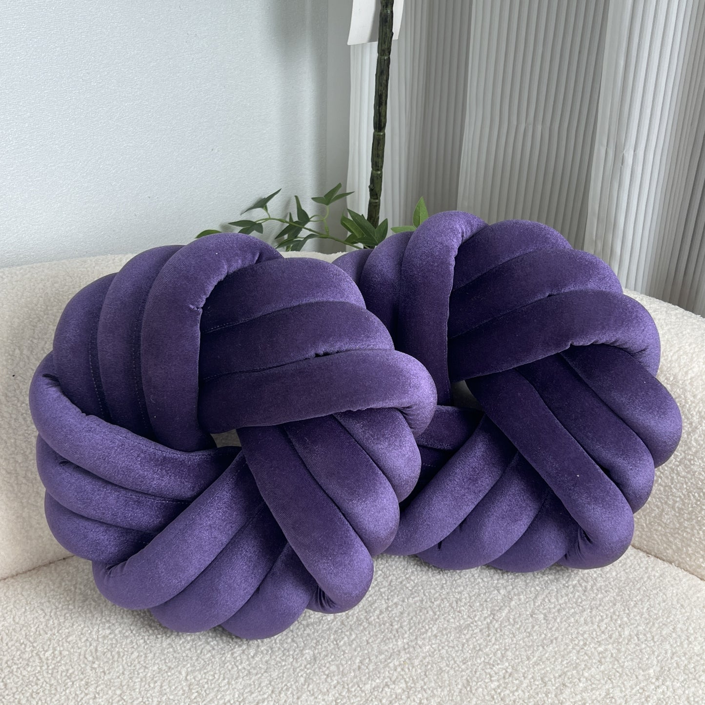 Two Piece Set Round Velvet Knot Cushion in Purple for Stylish Home Decor