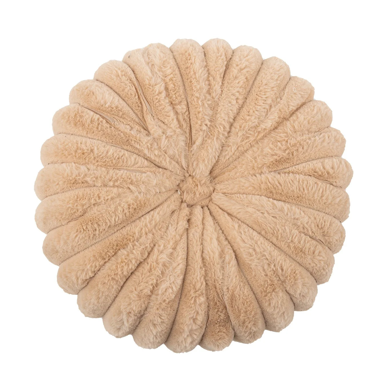 Nutshell beige round pumpkin pillow with soft plush texture and segmented design cushion