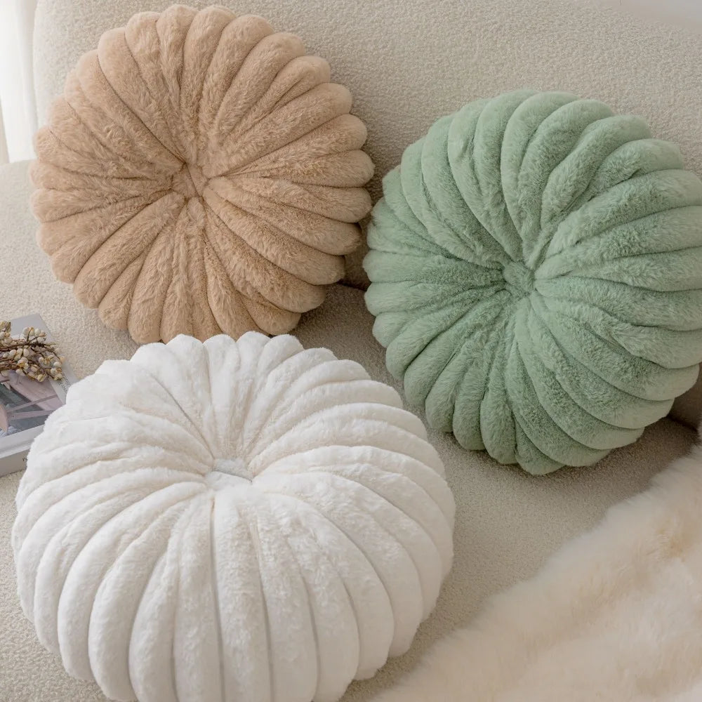 Nutshell soft round pumpkin pillow cushions in beige green and white for cozy home decor