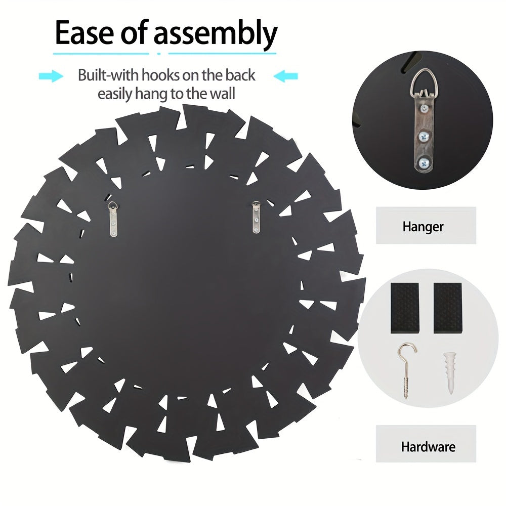 Back view of silver beveled decorative mirror with built-in hooks and hanging hardware for easy assembly