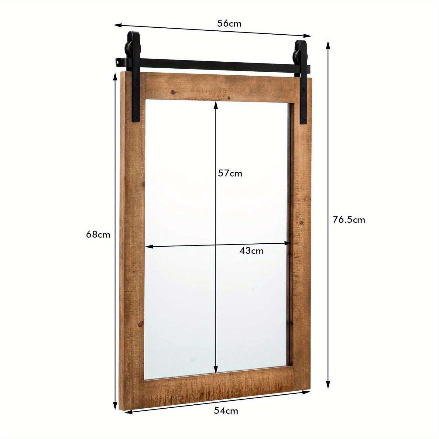 Nutshell wall-mounted wooden vanity mirror with black sliding hardware and natural wood frame
