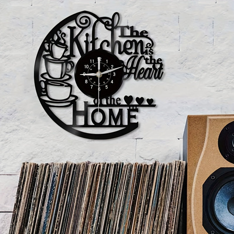 Nutshell Vintage Kitchen Wall Clock with Coffee Cup Design and Inspirational Quote for Home Decor