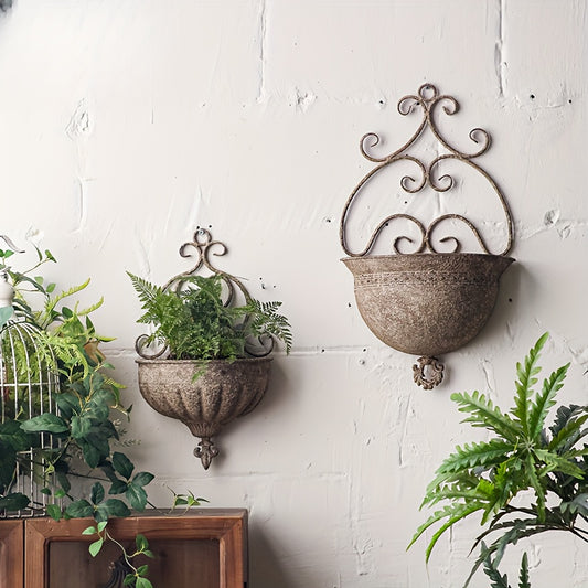 Vintage Metal Wall Mounted Hanging Planter with Chains for Indoor and Outdoor Decor