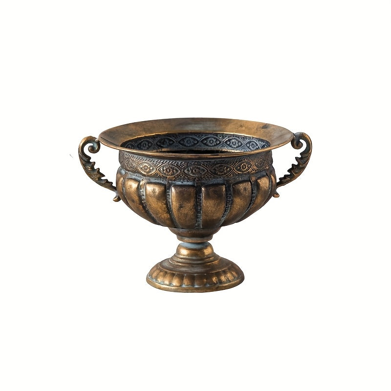 Nutshell vintage wrought iron pot vase with decorative handles and detailed textured design