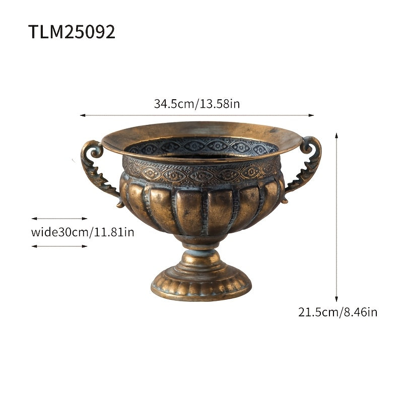 Nutshell vintage wrought iron pot with intricate detailing and handles measuring 13.58 by 8.46 inches