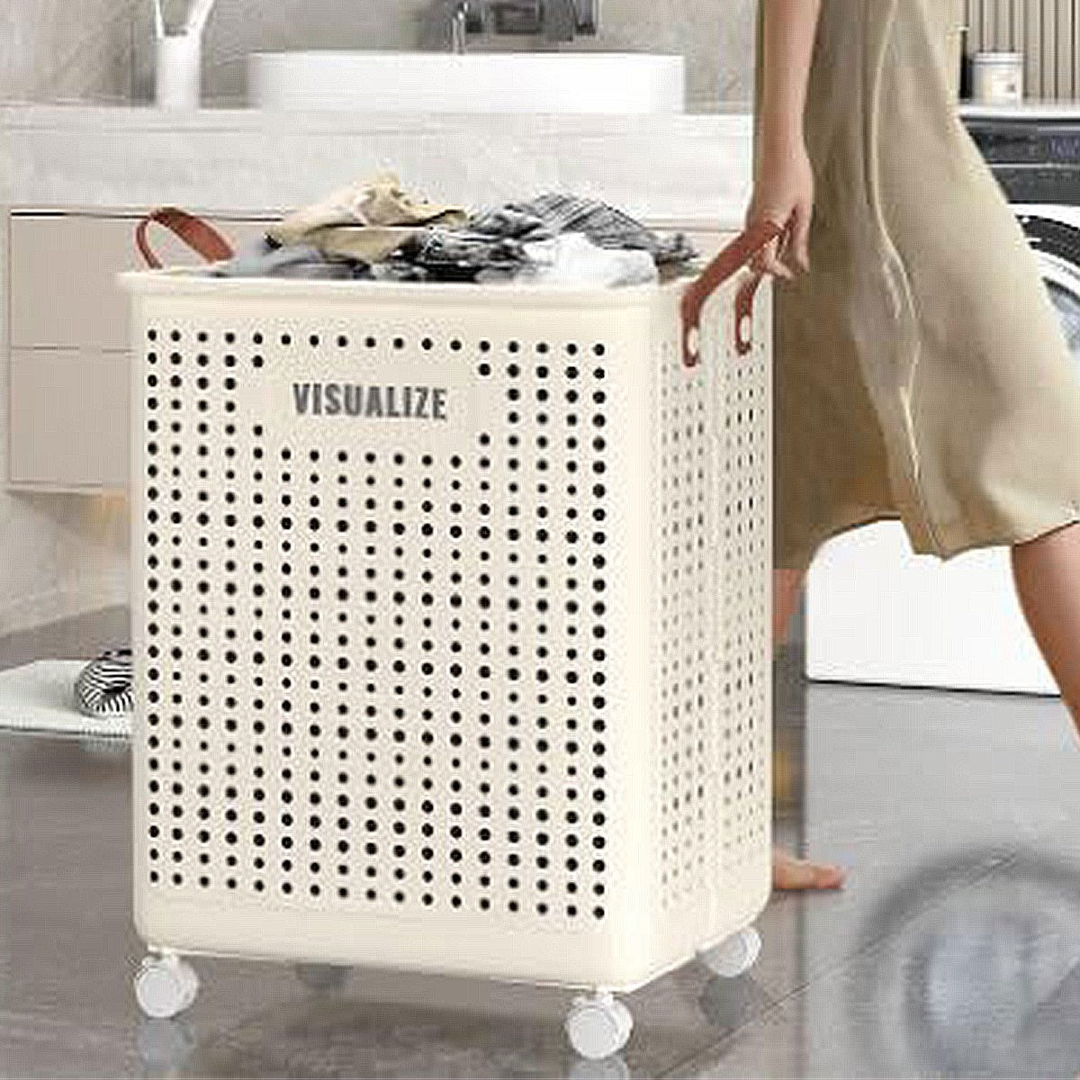 Large foldable laundry hamper by Nutshell with breathable design and wheels for easy transport