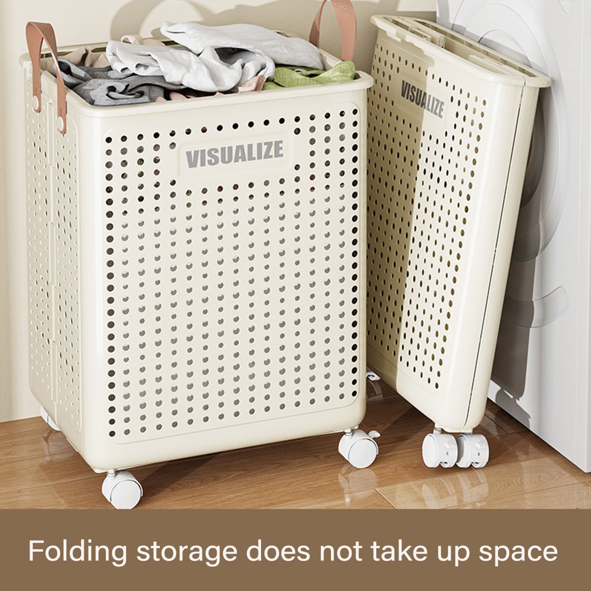 Large foldable laundry hamper by Nutshell with a spacious design and rolling wheels for easy transport