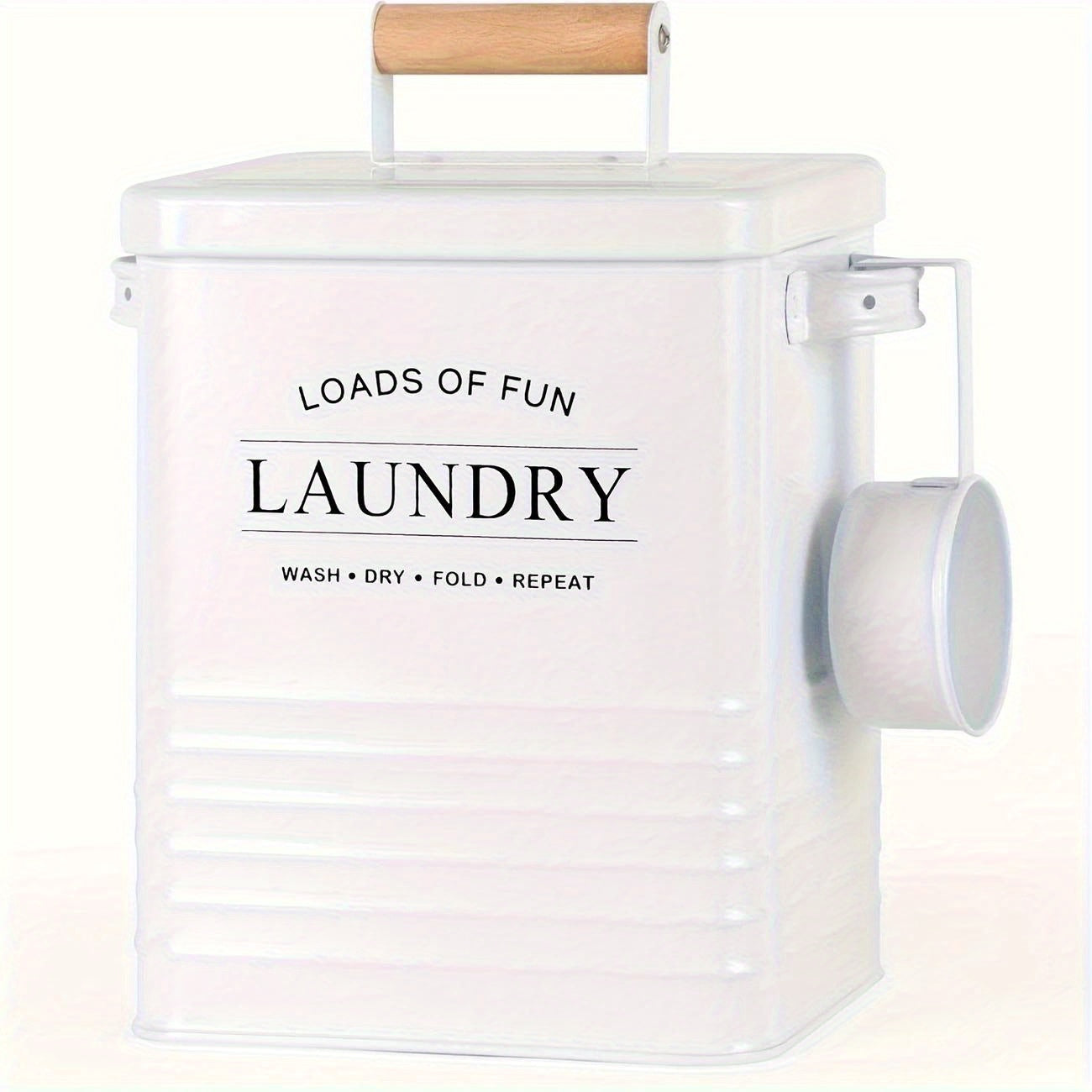 Nutshell wall-mounted laundry storage bin with wooden handle and stylish design