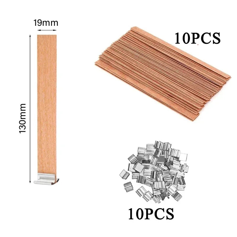 Nutshell wooden candle wick sticks with 10 metal clips for candle making 19mm by 130mm