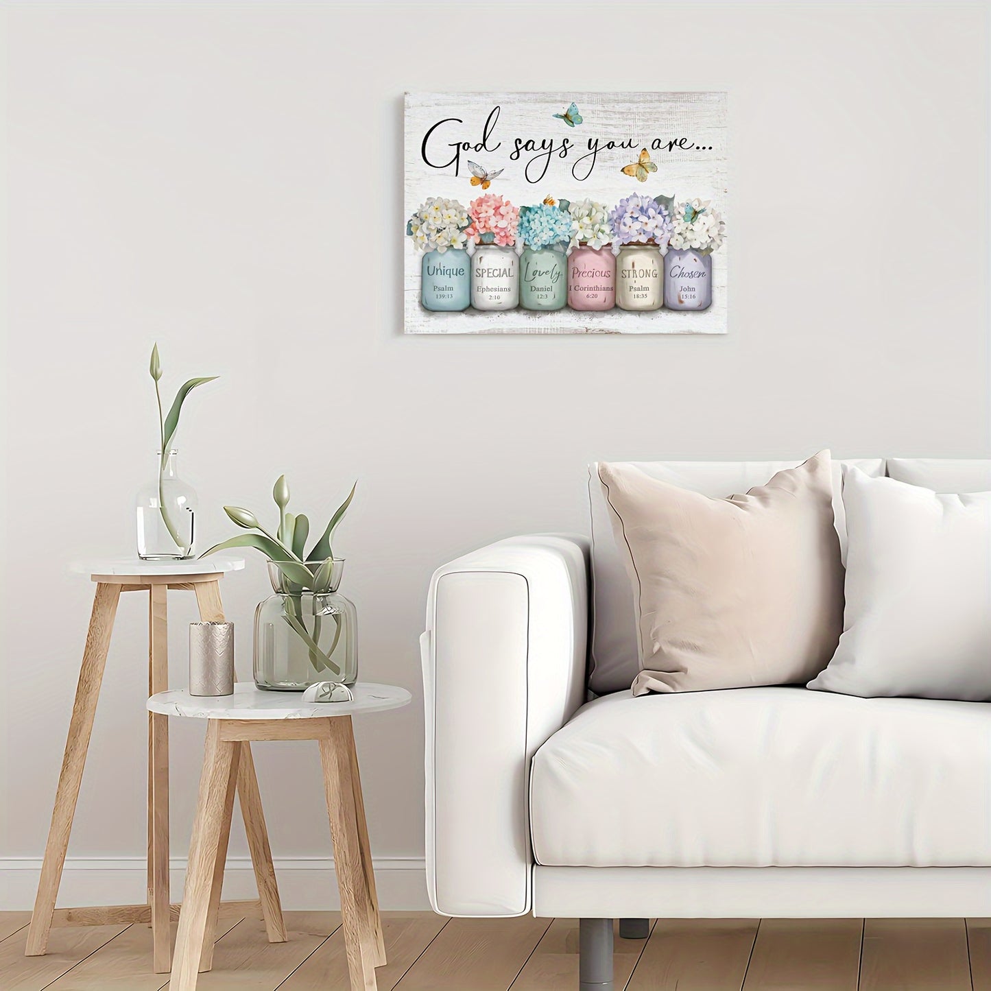 Charming wooden framed wall quote with colorful flower pots and the phrase you are wonderful