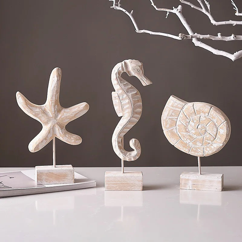 Nutshell wooden ocean theme decorations featuring starfish seahorse and shell ornaments