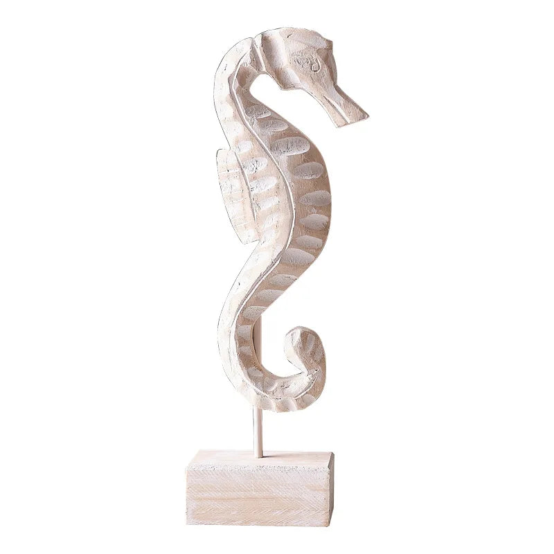 Wooden seahorse ornament in white finish for wooden ocean theme decorations by Nutshell