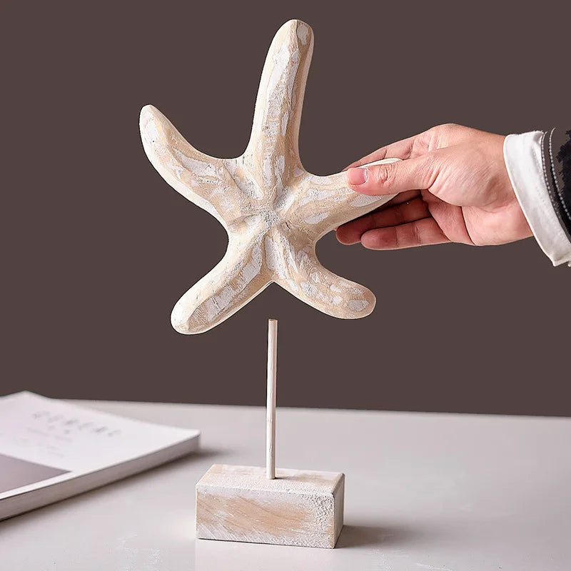 Wooden starfish ornament on base hand-painted as wooden ocean theme decorations by Nutshell