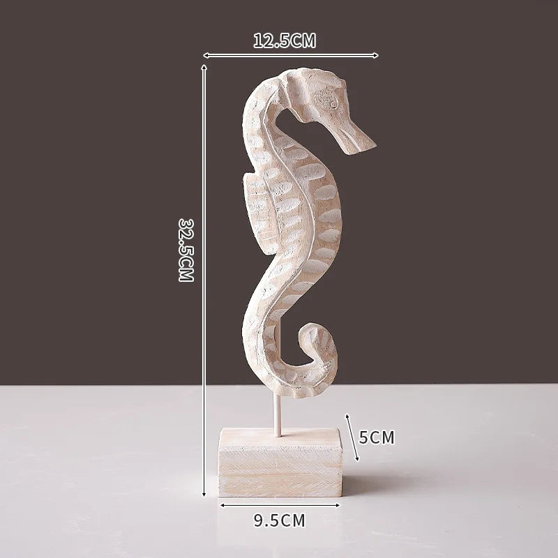 Wooden seahorse ornament with dimensions for wooden ocean theme decorations by Nutshell