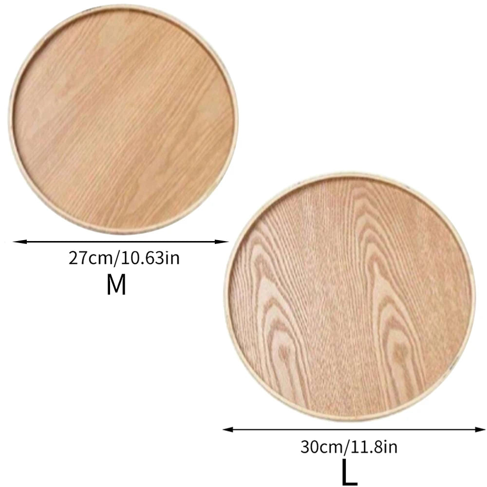 Nutshell wooden serving tray set with round design available in medium 27cm and large 30cm sizes