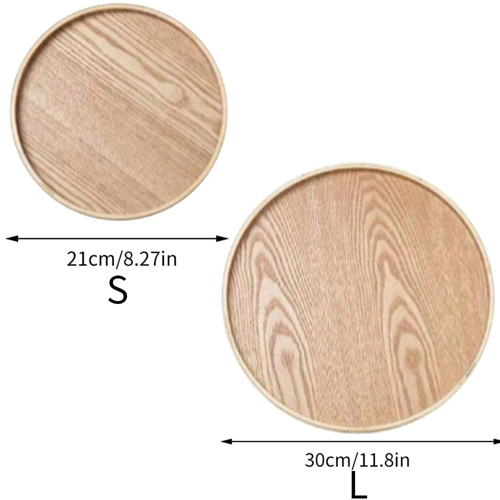 Nutshell wooden serving tray set with two round trays in small and large sizes