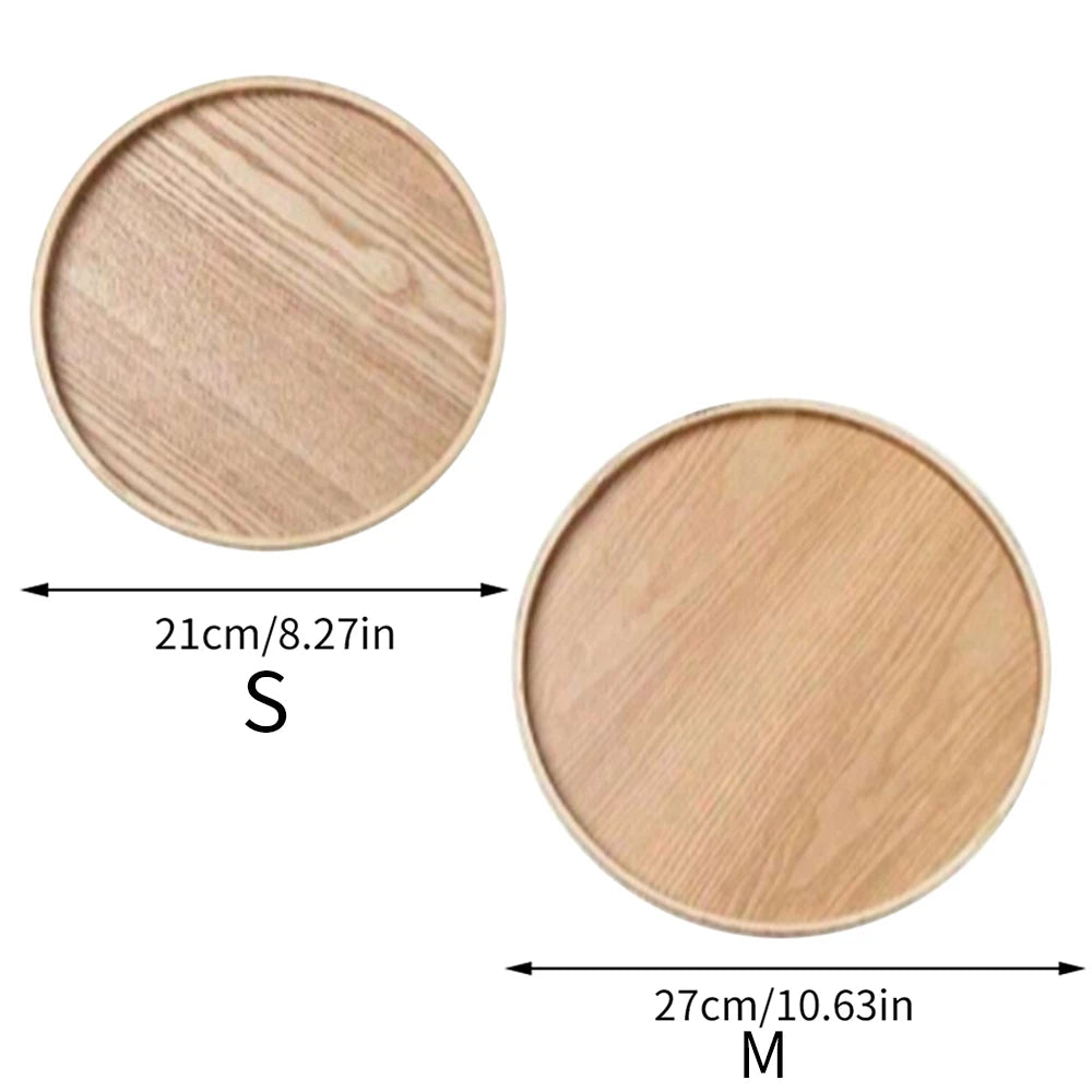 Nutshell small and medium wooden serving tray set with natural wood finish and round shape