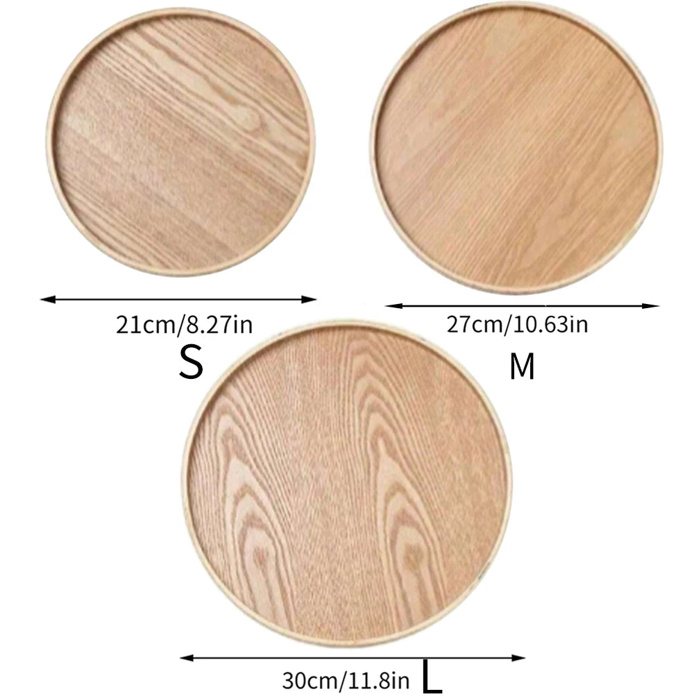 Nutshell wooden serving tray set with three round trays in small medium and large sizes