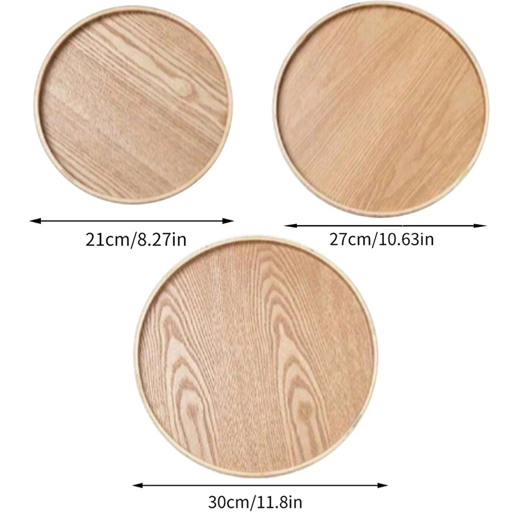 Nutshell wooden serving tray set with three round trays in varying sizes 21cm, 27cm, and 30cm diameter