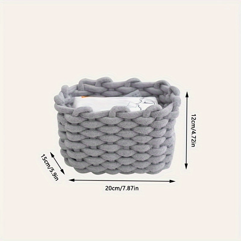 Gray woven rope basket storage with a textured design, ideal for home organization