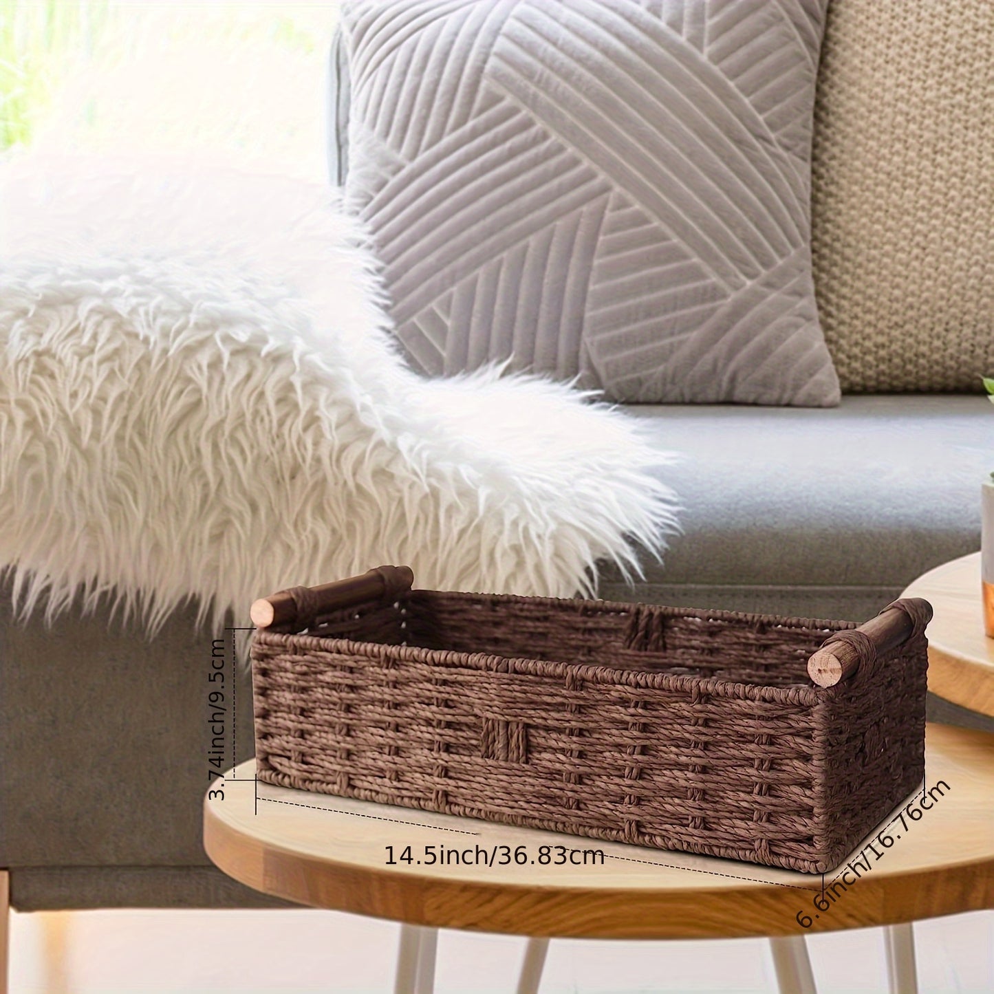 Nutshell woven storage basket with handles, perfect for organizing home decor and essentials