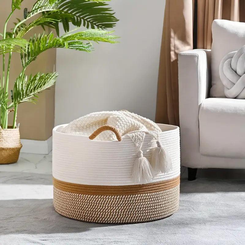 Stylish storage basket with cozy blankets, part of our collection of Storage Baskets And More for home organization