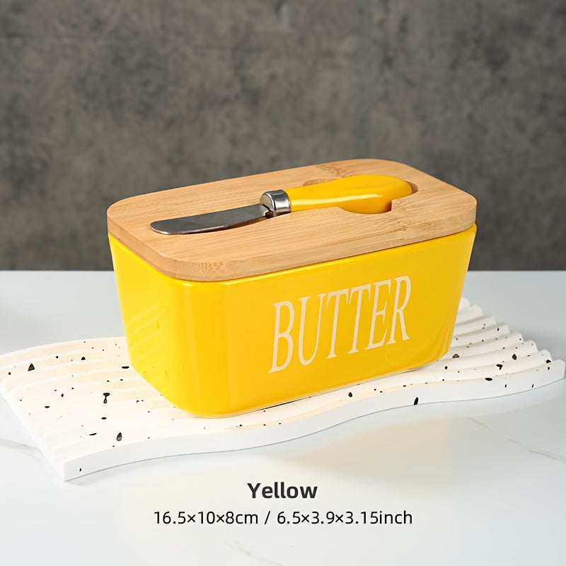 Porcelain Butter Box with Bamboo Lid