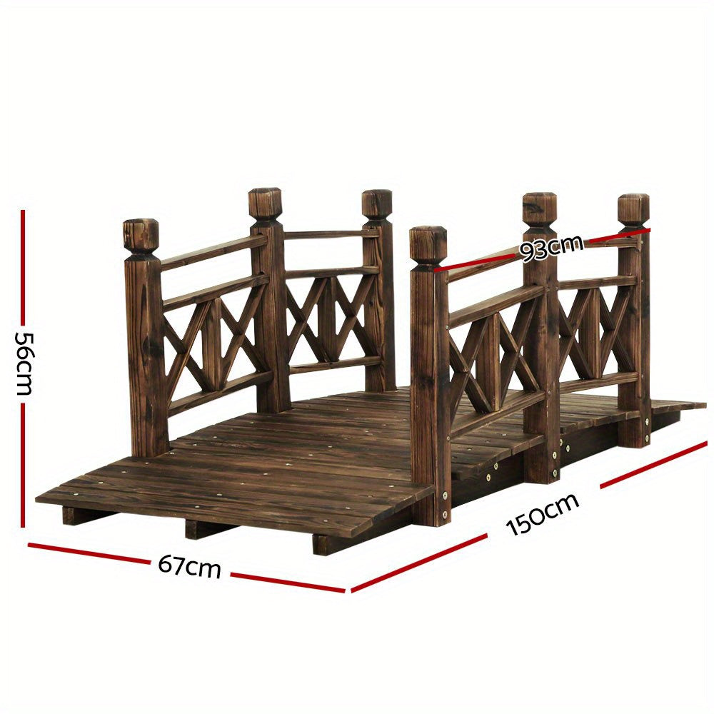 150cm Rustic Wooden Bridge Decor Garden Ornament with sturdy railings and natural finish for outdoor aesthetics