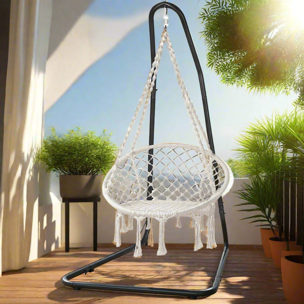 Macrame hammock chair with stand, Steel Frame