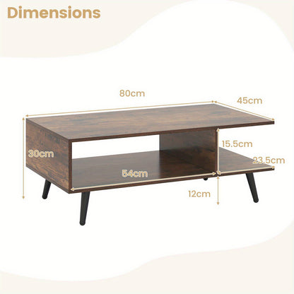 Nutshell 2 Tier square coffee table in wood finish with spacious lower shelf for storage
