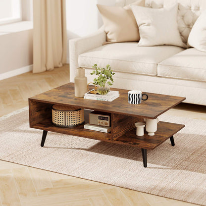 Nutshell 2 Tier square coffee table in rustic finish with open storage and stylish design