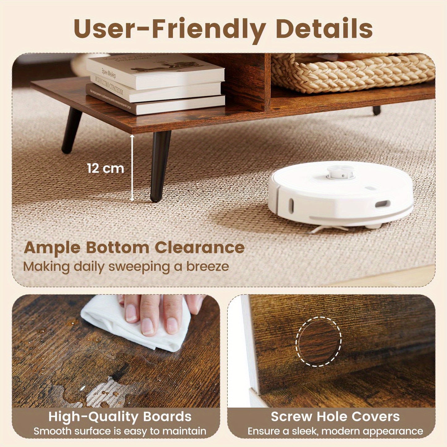 Nutshell 2 Tier square coffee table with ample clearance for easy cleaning and modern design features