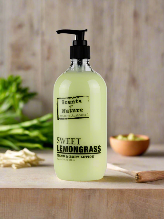 Scents of nature Body Lotion Sweet Lemongrass hand and body lotion in a pump bottle by Nutshell