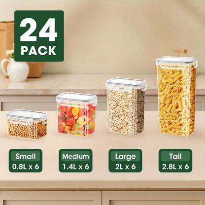 24pcs Dry Food Canisters with Lids in various sizes for organized pantry storage