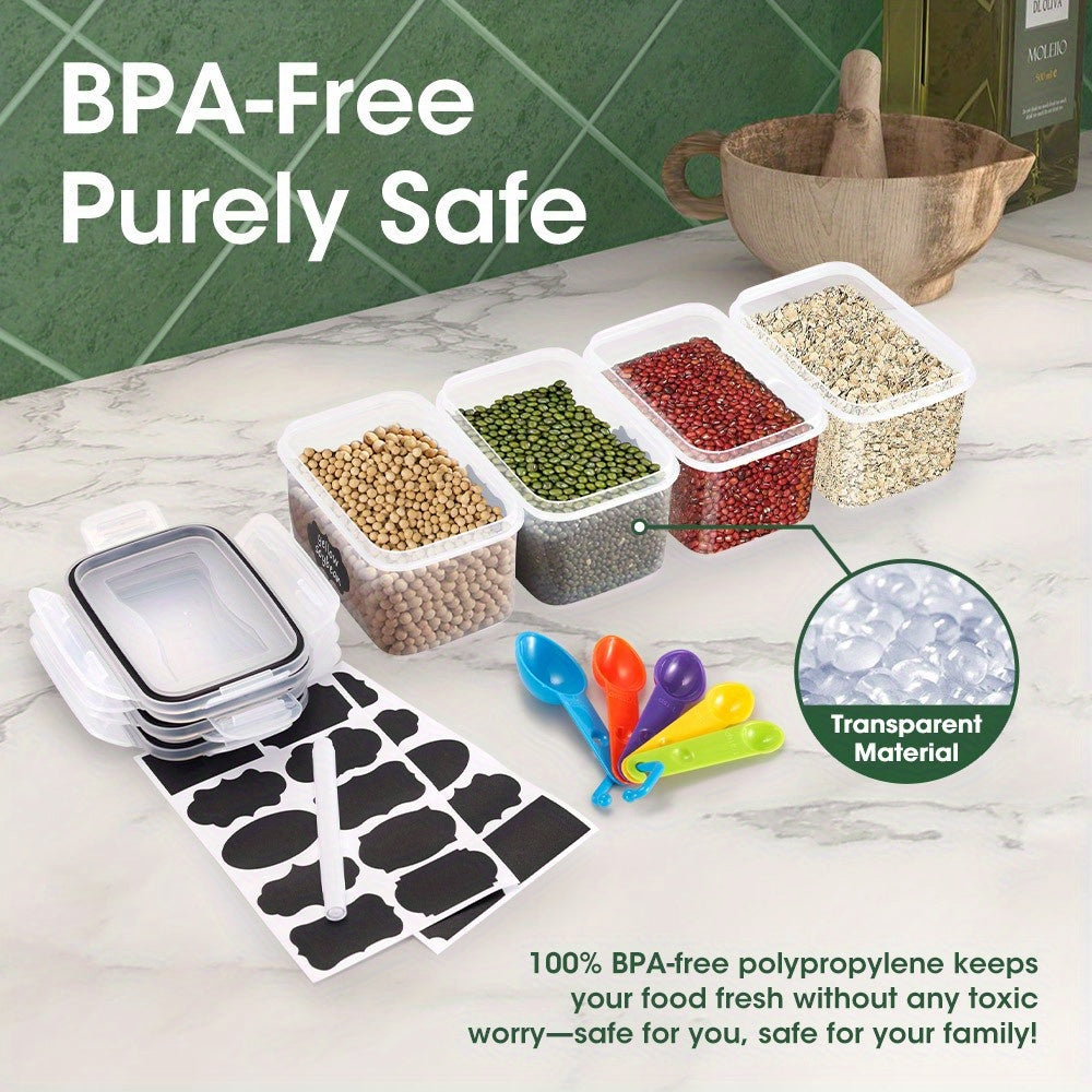 24pcs Dry Food Canisters with Lids made of BPA-free material, ideal for storing grains and keeping food fresh