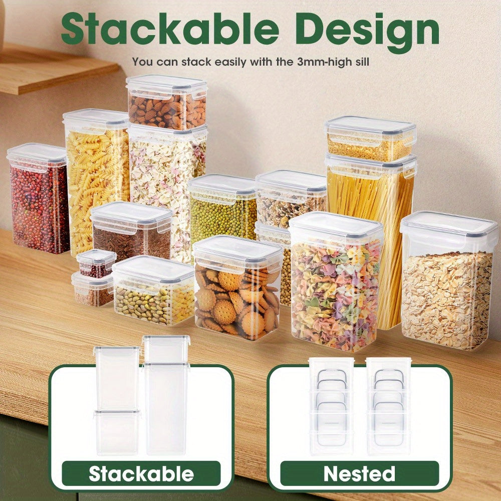 24pcs Dry Food Canisters with Lids in various sizes, designed for easy stacking and organization