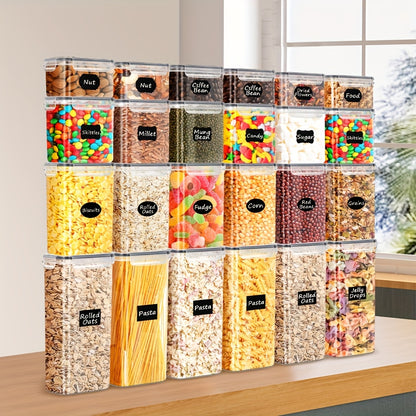 24pcs Dry Food Canisters with Lids displayed in a stacked arrangement for organized storage