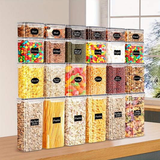 24pcs Dry Food Canisters with Lids displayed in a stacked arrangement for organized storage