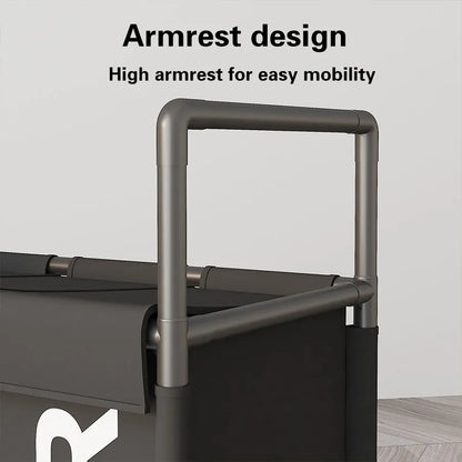 Nutshell 3-compartment laundry basket with wheels featuring a high armrest design for easy mobility