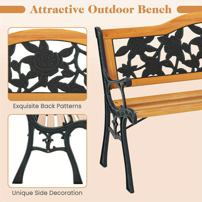 3-Seater Rose Pattern Wooden Bench with intricate floral design and durable construction for outdoor use