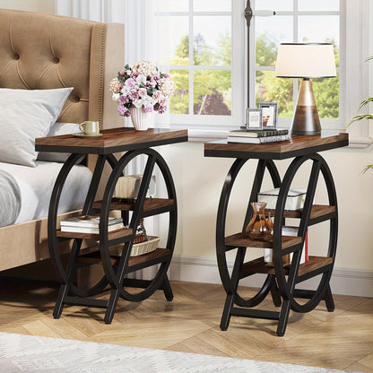 Nutshell 3 tier narrow end table with storage featuring a sleek design and open shelving for easy access