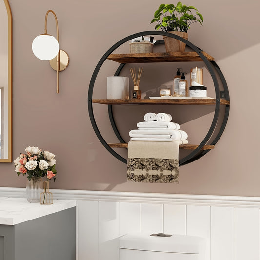 Nutshell 3-tier round wooden wall shelves for stylish home decor in a modern setting