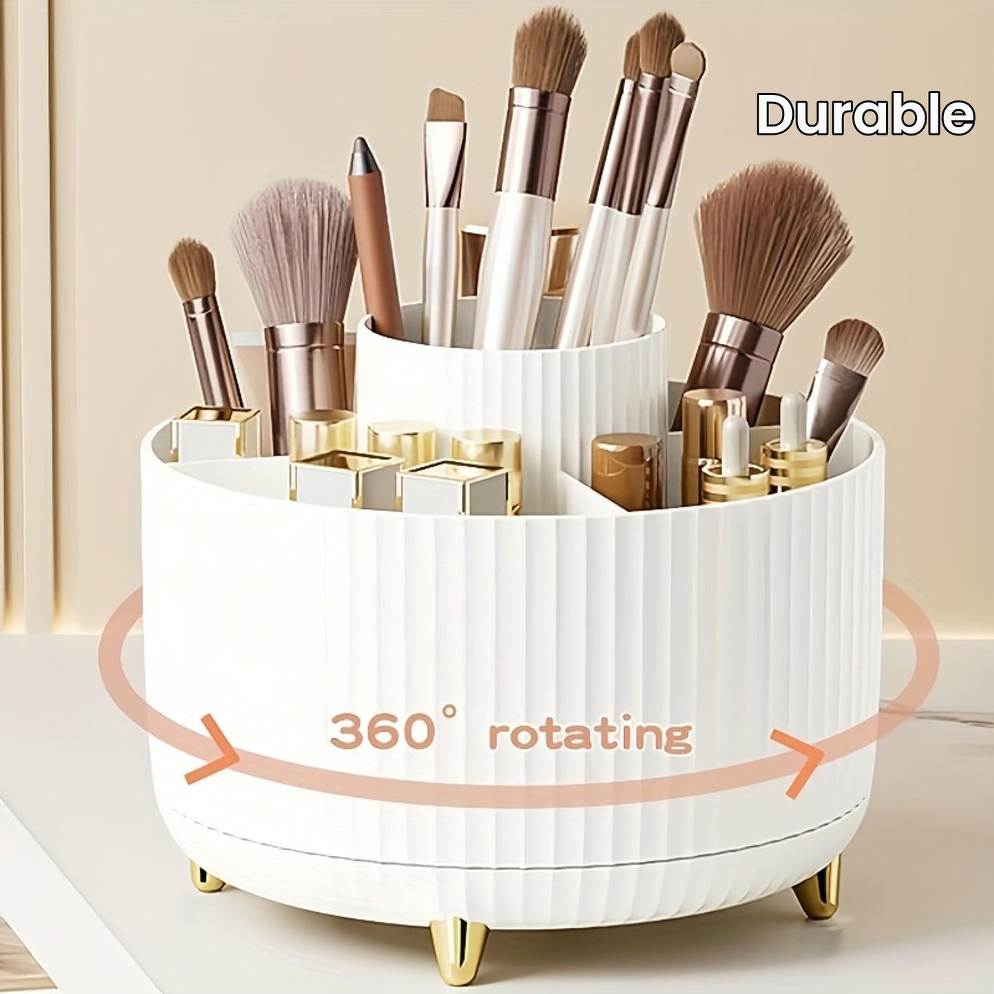 Nutshell 360 degree rotating makeup organizer featuring durable design for efficient cosmetics storage