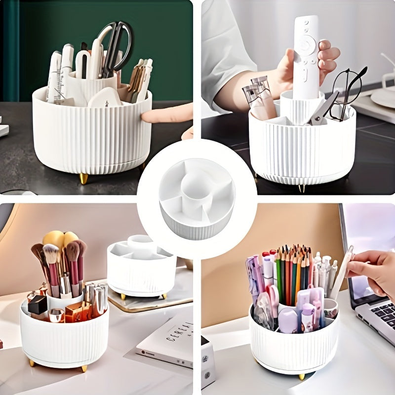 Nutshell 360 degree rotating makeup organizer in white for efficient storage of makeup and office supplies
