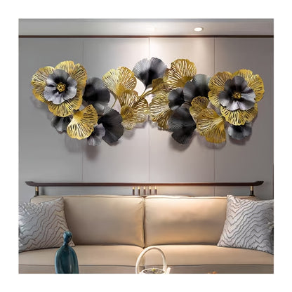 Nutshell 3D floral metal wall art featuring gold and black flowers for elegant home decor