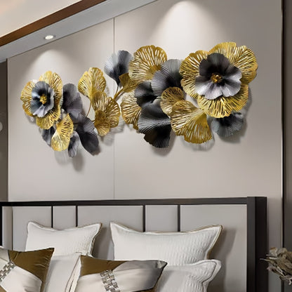 Elegant 3D floral metal wall art by Nutshell, showcasing delicate gold and black flowers on a stylish wall