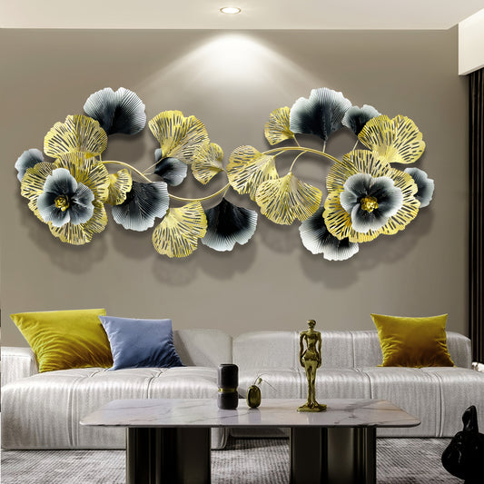 Elegant 3D floral metal wall art by Nutshell, featuring colorful flowers and leaves on a modern wall
