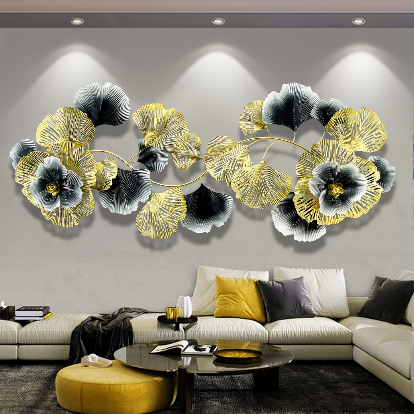 Nutshell 3D floral metal wall art featuring elegant blue and gold flowers ideal for modern home decor