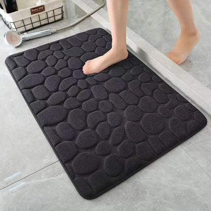 3D non slip bathroom mat in dark gray with pebble texture for safety and comfort
